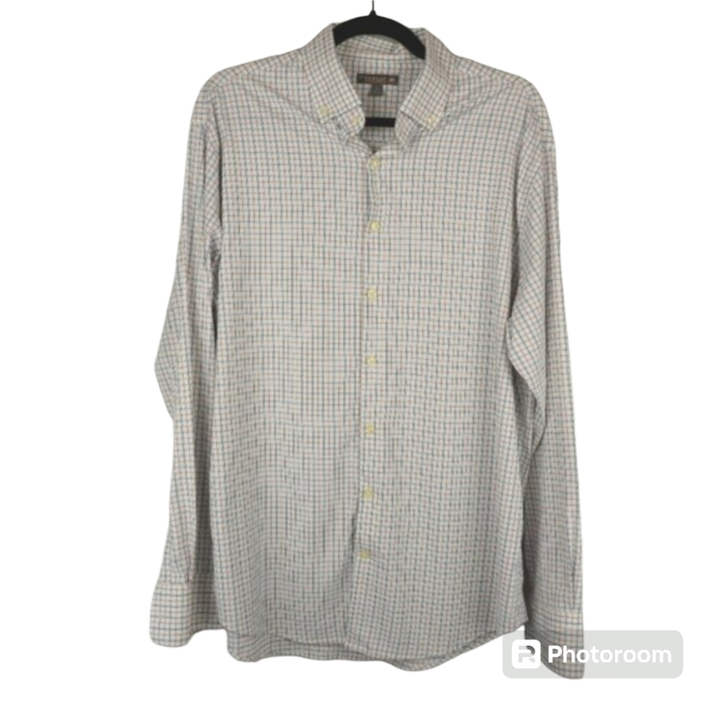 Peter Milllar White Plaid Long Sleeve‎ Button Up Shirt Size Large